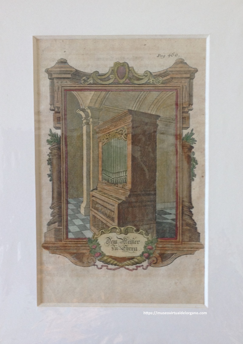 Órgano, emblema alemán de pensamientos barrocos. Grabado en placa de cobre, c.a. 1680