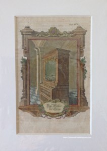 Órgano, emblema alemán de pensamientos barrocos. Grabado en placa de cobre, c.a. 1680