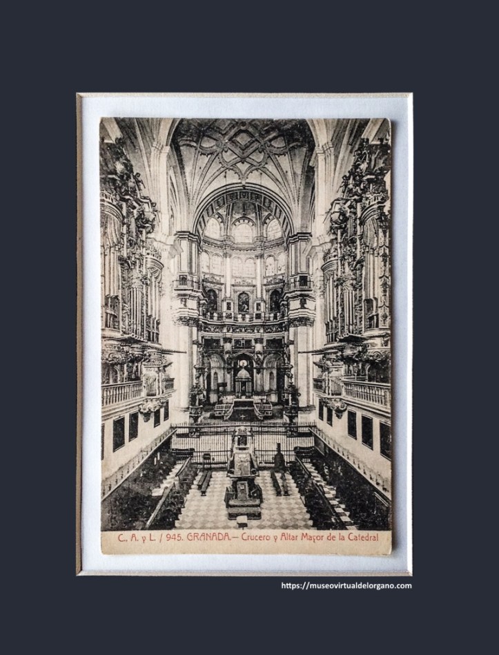 Órganos de la Catedral de Granada, vista desde el crucero. Fototipia Castañeira, Álvarez y Levenfeld. Madrid, ca. 1910