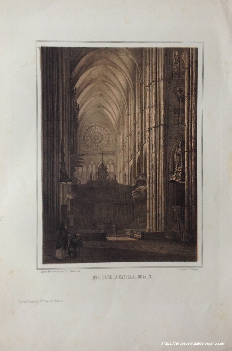 Órgano Liborna Echevarría de la Catedral de León. Litografía , sacado del natural por Francisco Javier Parcerisa, Lit. por P. Villegas, 1857
