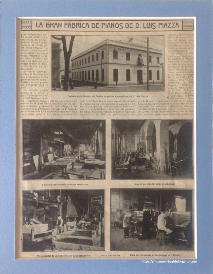 Fábrica de pianos y armoniums de D. Luis Piazza, Sevilla. Foto: Pérez Romero. En: Mundo Gráfico, 1914
