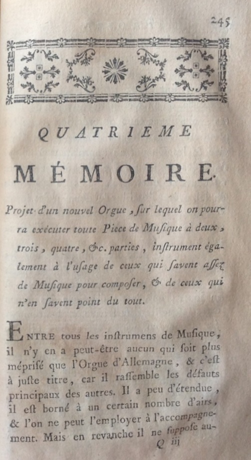 Projet d´un nouvel Orgue . Oeuvres philosophiques de Mr D***. Amsterdam Marc-Michel Rey, tome sixieme, 1772