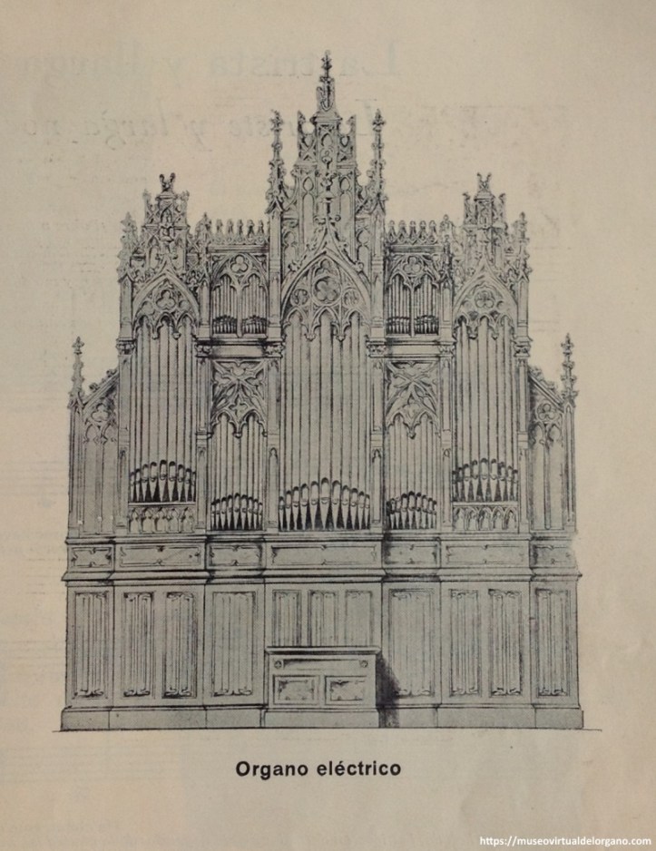 Órgano eléctrico (detalle). Catálogo Alberdi: órganos, armoniums, pianos. Paseo de Gracia, 126. Barcelona, ca. 1930