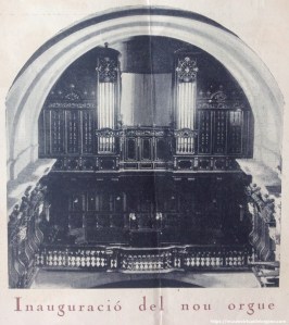 Órgano Pau Xuclà (detalle). Església de Sant Felip Neri, Congregació de l´Oratori de Barcelona. Inauguració del nou orgue. Barcelona. Imp. La Hormiga de Oro, 1926