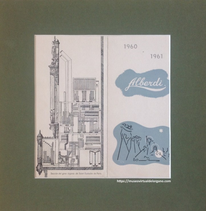 Felicitación navideña Alberdi, con sección del órgano de Sant Eustache de París, 1960