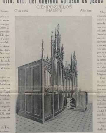 Órgano Walcker Capilla del Convento de las Hermanas Hospitalarias del Sagrado Corazón de Jesús (detalle), Ciempozuelos, 1931