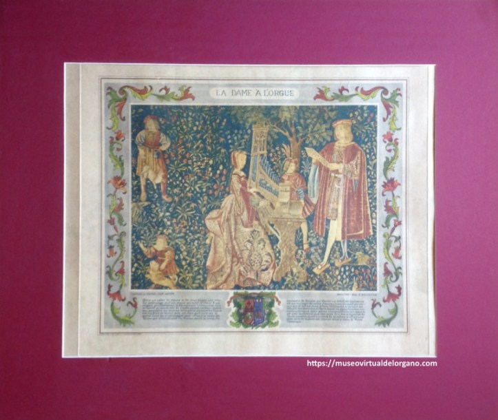 La Dame à l'orgue. Litografía offset a partir de un cuadro de Aert van Antum, grabado por J. Delclaux. Editor Petit Artsonat, Barcelona, 1972