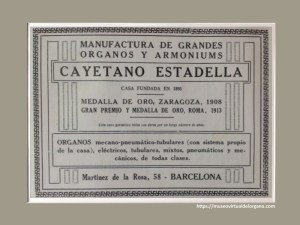 Manufactura de grandes órganos y armoniums Cayetano Estadella, casa fundada en 1895, recorte revista, 1928