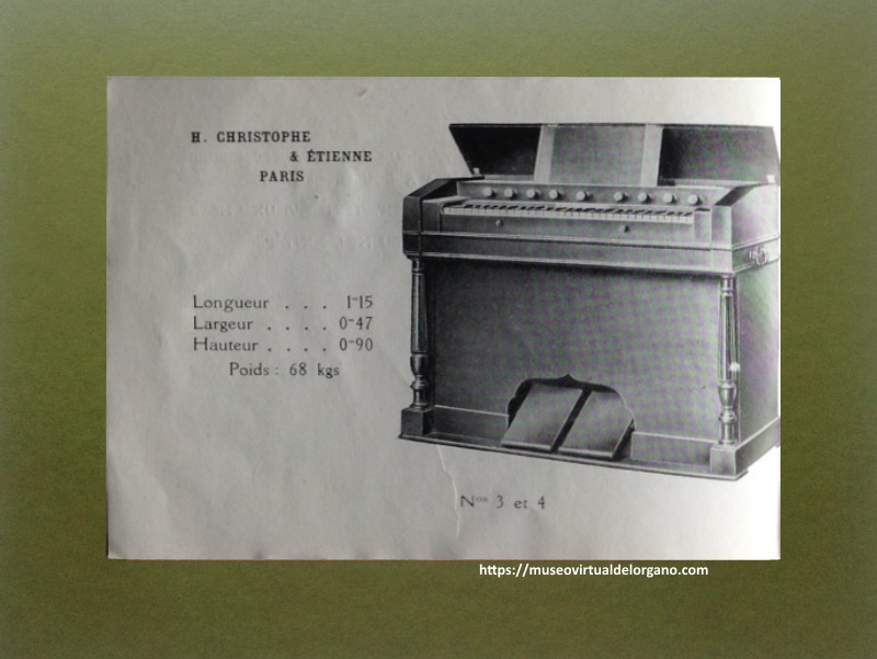 Modelos 3 y 4. Catálogo de Harmoniums H. Christophe & Étienne, A. Chaperon, Succ., París, ca. 1889