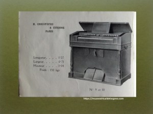 Modelos 9 y 10. Catálogo de Harmoniums H. Christophe & Étienne, A. Chaperon, Succ., París, ca. 1889