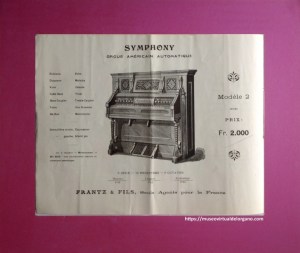 Catálogo Orgues Américaines Symphony. Modèle 2, Frantz & Fils, París, 1889