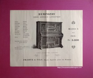 Catálogo Orgues Américaines Symphony. Modèle 4, Frantz & Fils, París, 1889