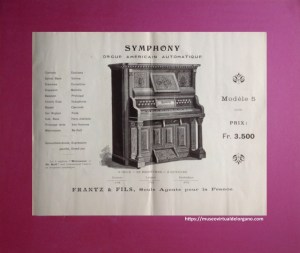 Catálogo Orgues Américaines Symphony. Modèle 5, Frantz & Fils, París, 1889