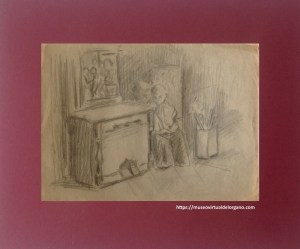 Niños [monaguillos junto a un harmonium], dibujo Francesc Gassó Carbonell, 19??