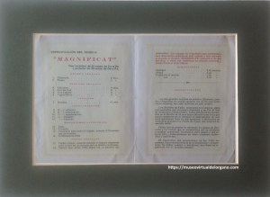 Publicidad especificaciones del modelo de órgano “Magnificat” de dos teclados de 61 notas y pedalier de 30 notas, construido por “Nuestra Señora de Begoña”, Gran Fábrica de Órganos de iglesia, salón y concierto, Juan Dourte, ca. 1924 - 1927