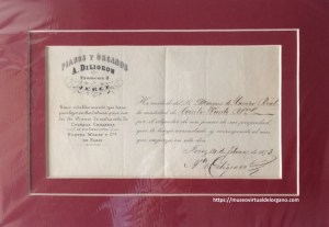 Factura Pianos y órganos A. Diligeon. Jerez, 1873
