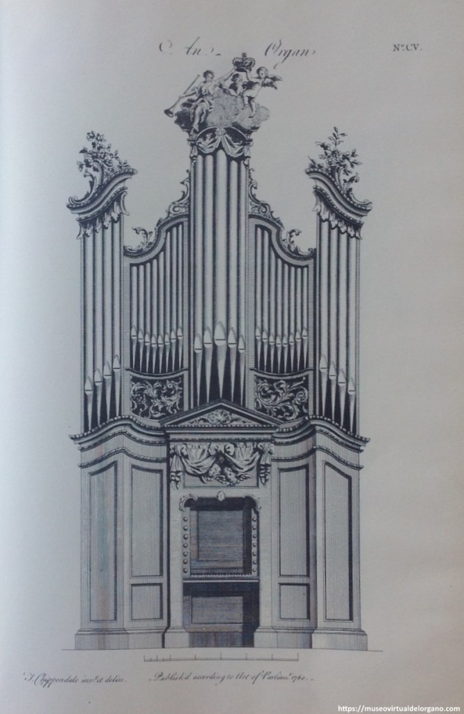 The Organ, from Chippendale Drawings n. CV. Chippendale, Thomas, The gentleman and cabinet-maker's director, a facsimile of the 1762 edition, 3d, John Tiranti LTD. Architectural Publishers and Bookshellers, Thottenham Court Road, W1 , London, 1939