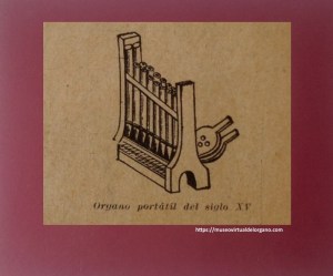 Órgano portátil del siglo XV (detalle). Torrellas, A.; Pahissa, J., Diccionario de la música ilustrado, Central Catalana de Publicaciones, Barcelona, 1929