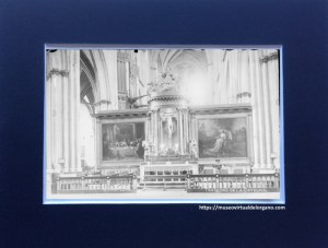 Órgano Hnos Roqués , Catedral de Pamplona, vista desde el trascoro. Cliché original, negativo en cristal, Ed. Arribas, ca. 1900