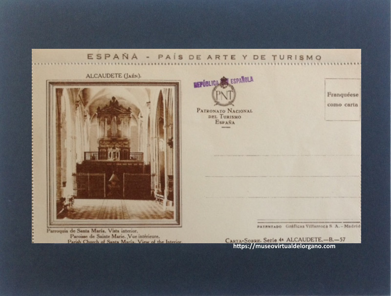 Órgano Parroquia de Santa María. Vista interior. Alcaudete (Jaén), Patronato Nacional de Turismo de España, Gráficas Villarroca S.A., Madrid, ca. 1930