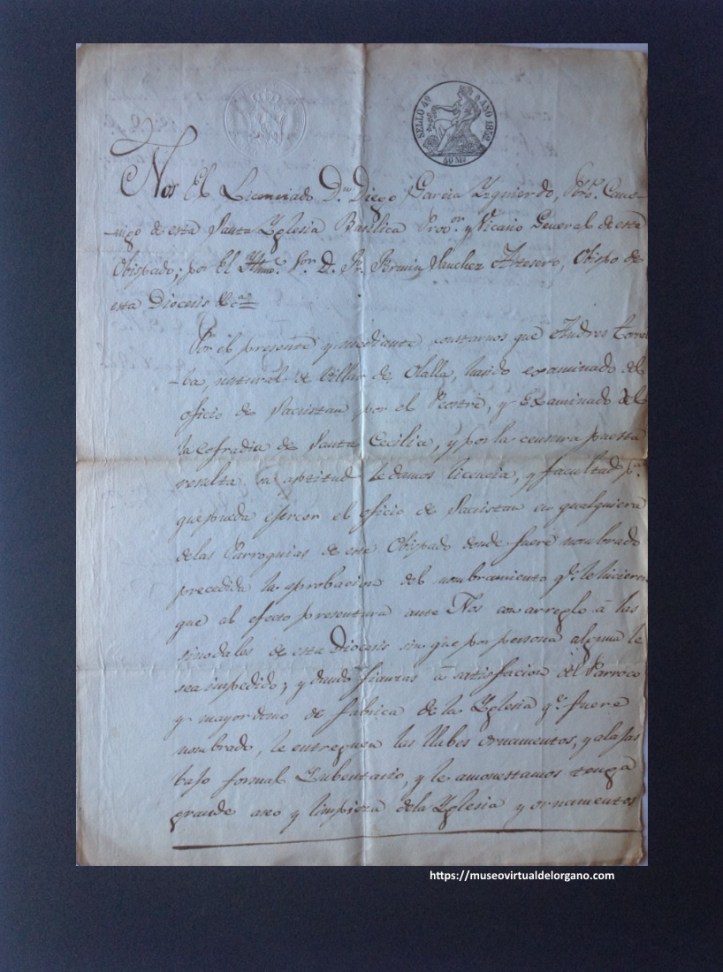 D. Diego García Izquierdo, Lic., “Nombramiento de Andrés Torralba como sacristán por la Diócesis de Cuenca”, 1852