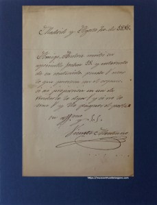 Documento referido a la venta de un órgano, dirigido a Andrés Torralba y firmado por Vicente Montano, Madrid, 1858
