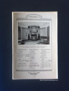 Órgano de salón con tracción eléctrica, caja en madera de palisandro, adornada con cuadros de mosaico. . E. F. Walcker y Cie., de Ludwigsburg (Württemberg), Órganos de iglesias, conciertos y salones, Agustín Guarro, Barcelona, 1922