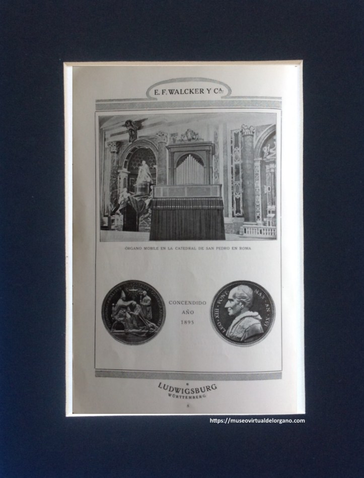Órgano movible E. F. Walcker, Basílica de San Pedro, Roma. Italia. [Opus 0732 Rom, St. Peter]. E. F. Walcker y Cie., de Ludwigsburg (Württemberg), Órganos de iglesias, conciertos y salones, Agustín Guarro, Barcelona, 1922