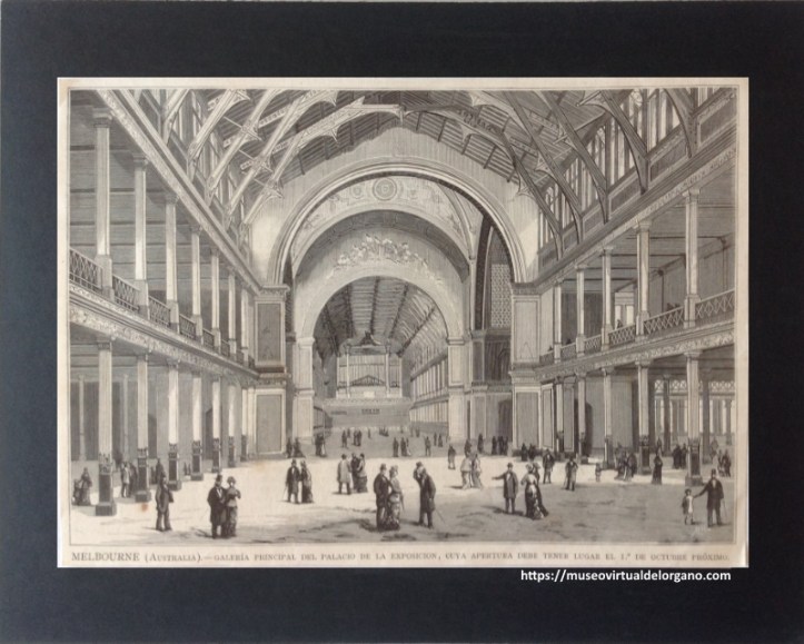 Órgano de la Exposición Universal de Melbourne (1880), Australia. La Ilustración española y americana, año XXIV, núm. XXXIII, página 133, 8/9/1880.