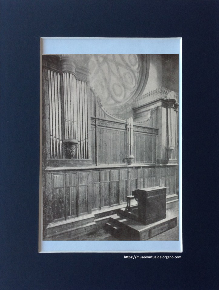 Órgano Gaietà Estadella, Santuario del Inmaculado Corazón de María, Barcelona [detalle]. La Hormiga de oro. Ilustración católica, vol. XXXIII, n. 25, 1916, p. 391.