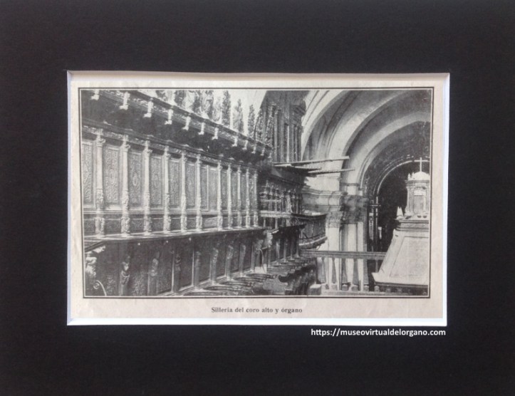 Órgano José Loytegui, iglesia del monasterio de Santa María la Real de Huerta, Santa María de Huerta. Soria. [detalle] Fotografía A. Rioja de Pablo, Nuevo Mundo, 1907.