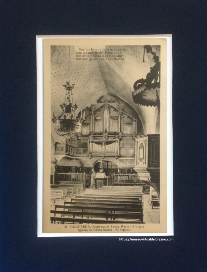Órgano Grinda frères (Honoré y Antoine Marie Grinda), iglesia de Santa María, Puigcerdà. Gerona. Foto L. Roisin, Barcelona, ca. 1920