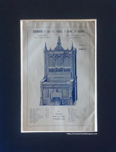 Harmonium 8 jeux ½ , vertical, 1 clavier, 24 registres, caisse style Gothique garnie de Tuyaux. Fabrique d'harmoniums "Les petits-fils de M.Kasriel" à Paris. 6 de la rue Tolain, ca. 1930