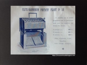 Flute-Harmonium portatif pliant nº 56, 2 jeux d´anches, 6 registres. Fabrique d'harmoniums "Les petits-fils de M.Kasriel" à Paris. 6 de la rue Tolain, ca. 1930