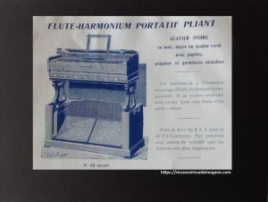 Flute-Harmonium portatif pliant nº 53, 2 jeux, 6 registres. Fabrique d'harmoniums "Les petits-fils de M.Kasriel" à Paris. 6 de la rue Tolain, ca. 1930