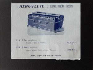 Hero-Flute, 3 octaves. Fabrique d'harmoniums "Les petits-fils de M.Kasriel" à Paris. 6 de la rue Tolain, ca. 1930