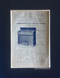 Harmonium nº 22, 1 jeu ½, 5 octaves. Fabrique d'harmoniums "Les petits-fils de M.Kasriel" à Paris. 6 de la rue Tolain, ca. 1930
