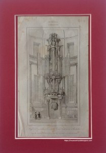 Órgano Cornelis Hoornbeeck, nueva Iglesia Luterana, Ámsterdam, Holanda, Países Bajos. Grabado Lemaître Direxit, Barcelona, Imprenta del Imparcial, 1843